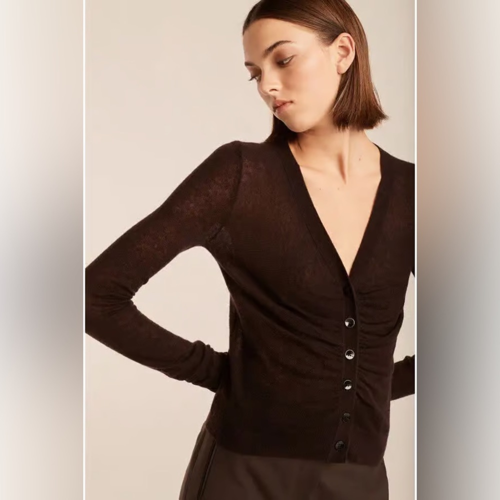 NWT Rebecca Taylor Ruched Cardigan. Dark Burgandy. Size Large.